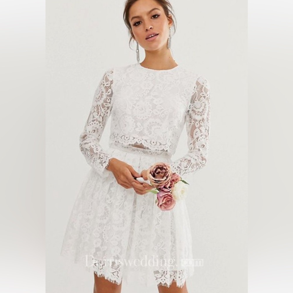 ASOS Gigi Crop Top Lace Mini Short Wedding/Bridal Shower/ Rehearsal Dress Size 4